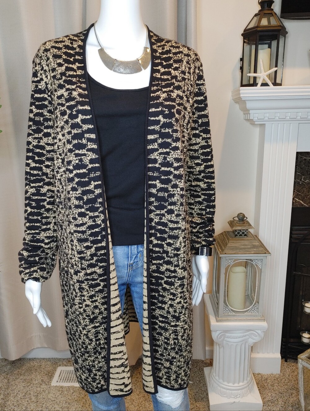 Rafaella Lurex Jacquard Cardigan Sweater M